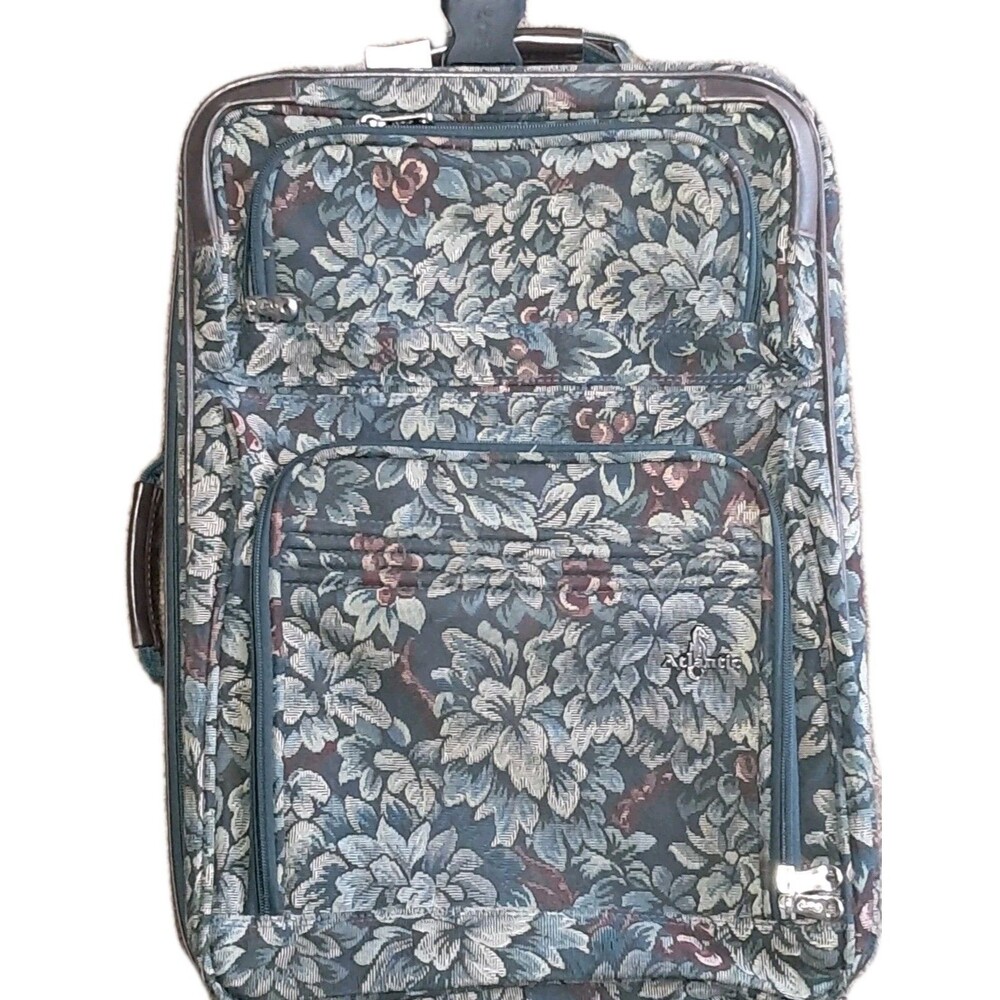 Vintage Atlantic Luggage Company Suitcase Tapestry Green Floral 22"  Wheels